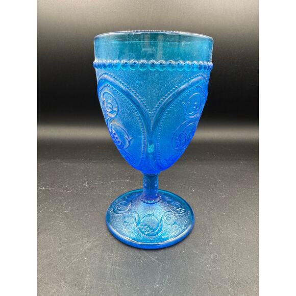 Vintage Blue Ornate Depression Glass Goblet - Picture 8 of 8